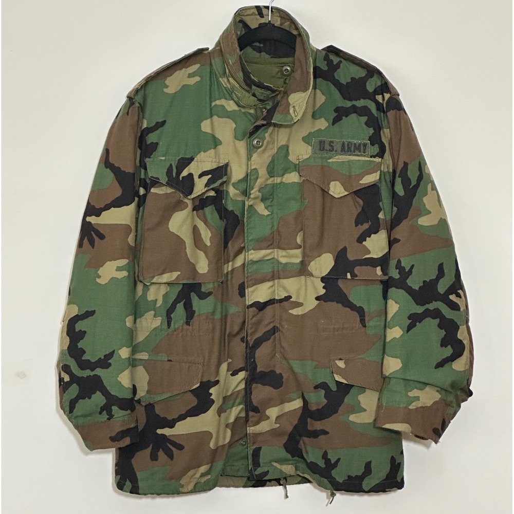 VTG 1974 US Army M-65 Field Jacket S Woodland Camo Coat Liner Military Tactical